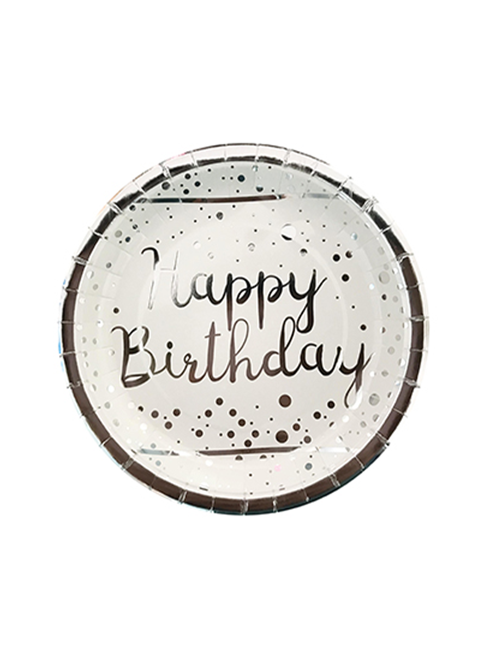 Silver Happy Birthday Varak Baskılı Beyaz Tabak 23Cm
