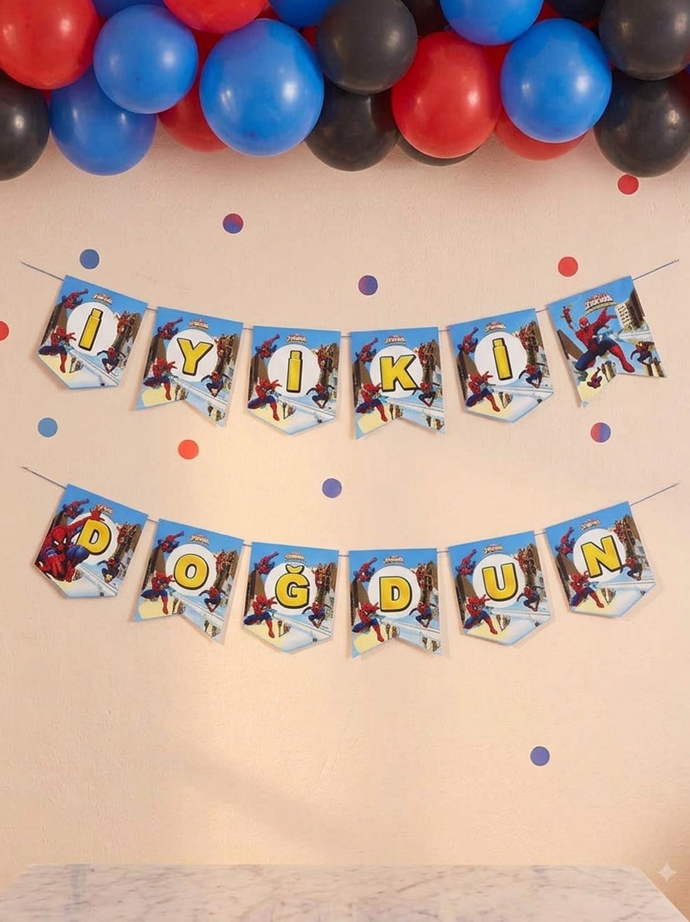 Spiderman Temalı İyi Ki Doğdun Yazı Banner Doğum Günü Parti Süsü - Spiderman | Parti Adresi