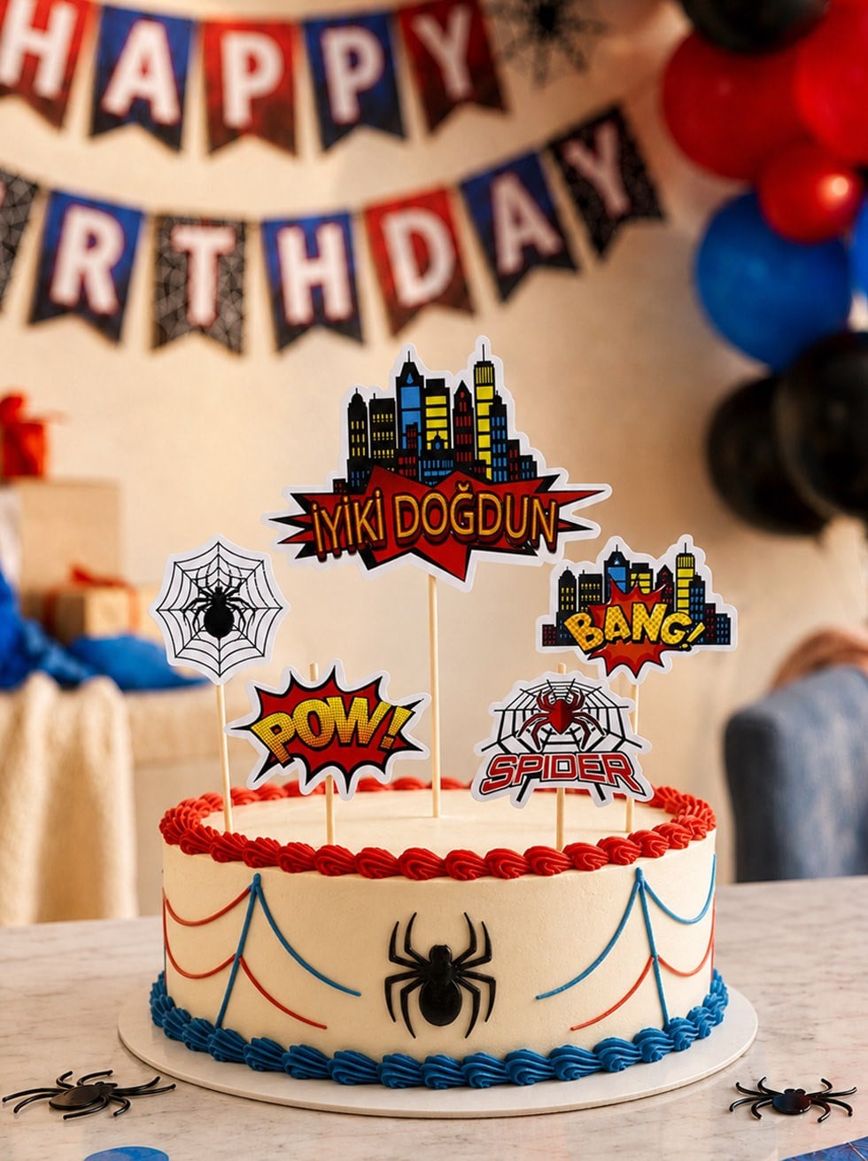 Spiderman Temalı Kürdan Figürlü Cupcake Kürdanı Pasta Süsü 5'li - Pipet ve Kürdanlar | Parti Adresi