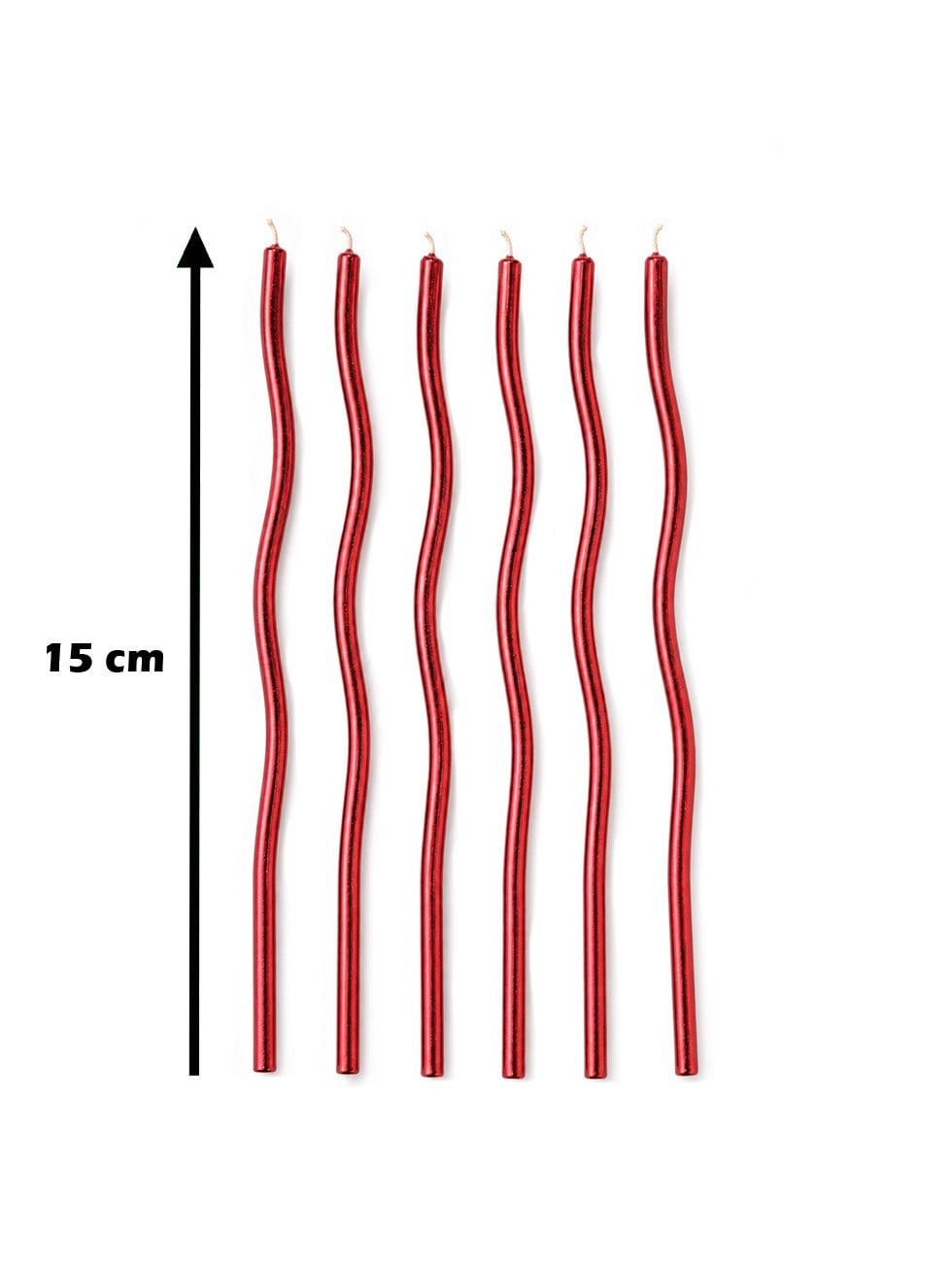 Spiral Pasta Mumu  Metalik Kırmızı 15 cm 6'lı - Pasta Mumları | Parti Adresi
