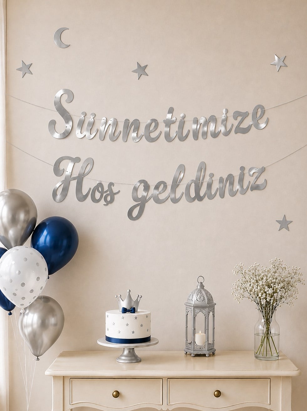 Sünnetimize Hoş Geldiniz Yazılı Kaligrafi Banner Gümüş - Sünnet | Parti Adresi