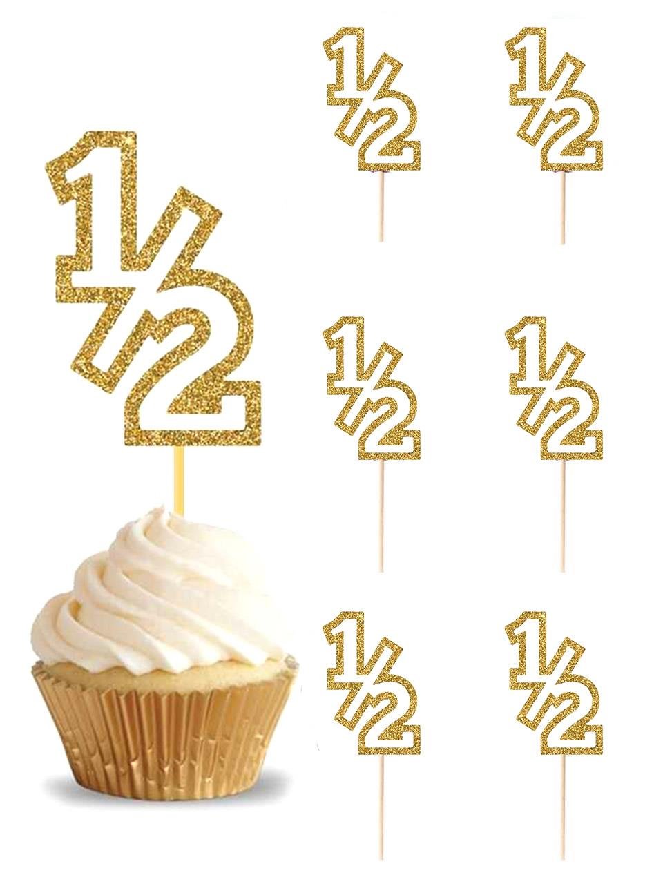 Yarım Yaş Kürdan 1/2 Yazılı Cupcake Kürdanı Pasta Süsü Gold 10'lu