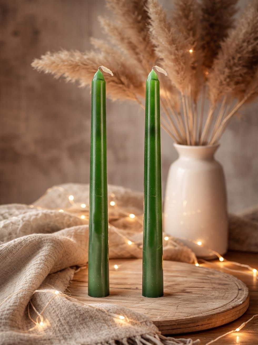 Yeşil Şamdan Mum – Dekoratif Masa Dekoru 2'li - Şamdan Mumlar | Parti Adresi