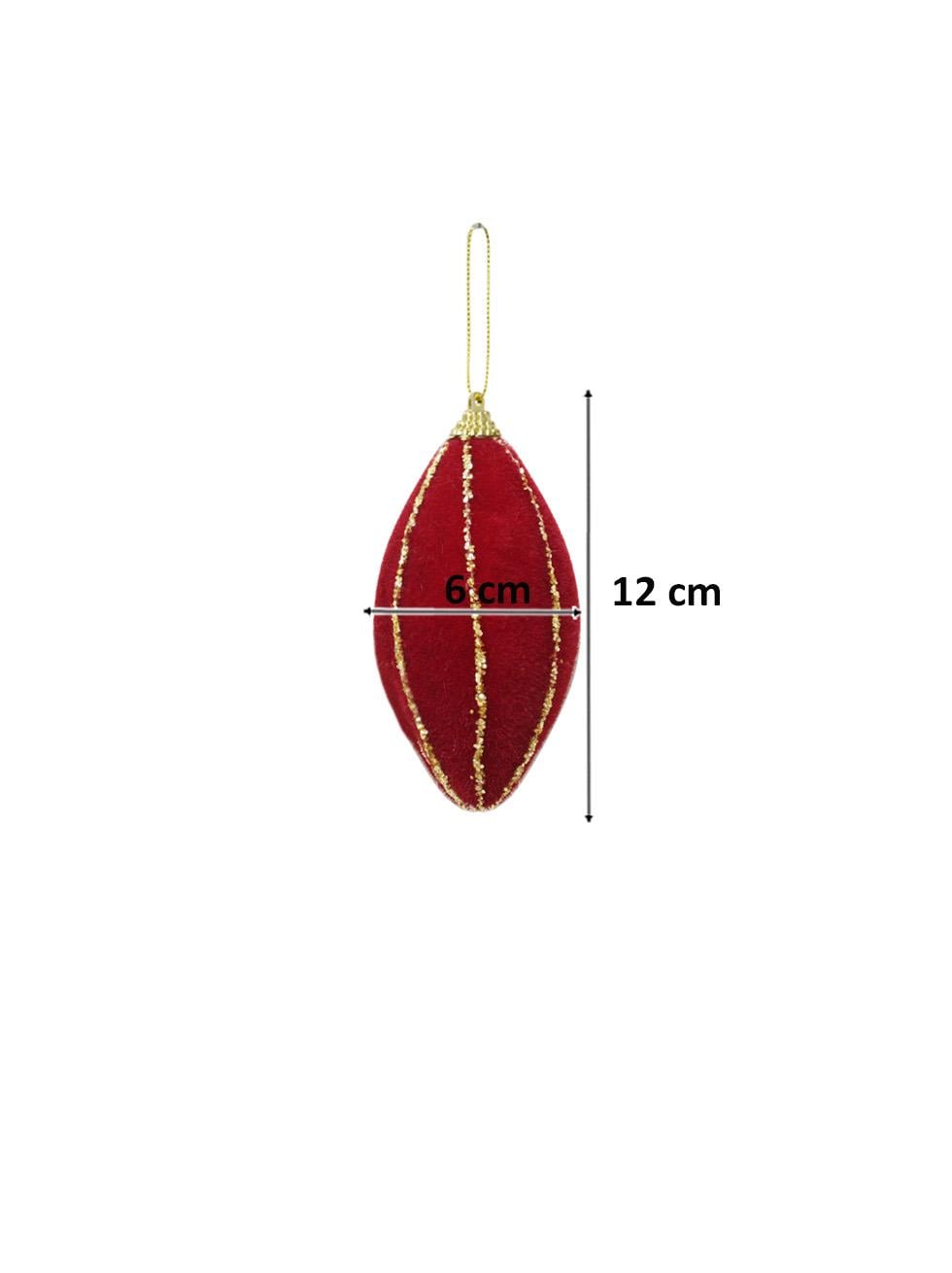 Yılbaşı Ağaç Süsü Simli Kadife Damla Sarkıt Dekoratif Süs Bordo 12 cm 3'lü - Ağaç Süsleri - Asmalı Süsler | Parti Adresi