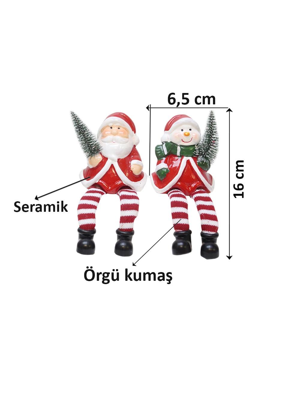 Yılbaşı Hediyelik Seramik Dekor Süsü Noel Baba & Kardan Adam Biblo Seti 16 cm - Yılbaşı Dekor Süsleri | Parti Adresi