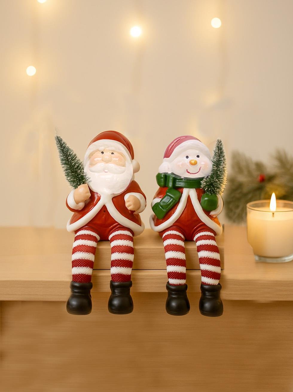 Yılbaşı Hediyelik Seramik Dekor Süsü Noel Baba & Kardan Adam Biblo Seti 16 cm - Yılbaşı Dekor Süsleri | Parti Adresi