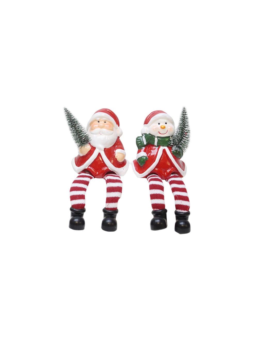 Yılbaşı Hediyelik Seramik Dekor Süsü Noel Baba & Kardan Adam Biblo Seti 16 cm - Yılbaşı Dekor Süsleri | Parti Adresi