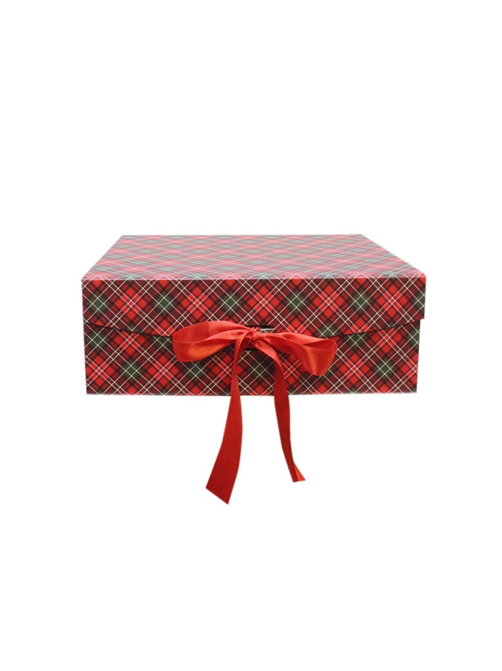 Yılbaşı Temalı Ekose Hediye Kutusu – Kırmızı Kurdeleli Dekoratif Kutu 29x22x10 cm - Hediye Kutuları | Parti Adresi