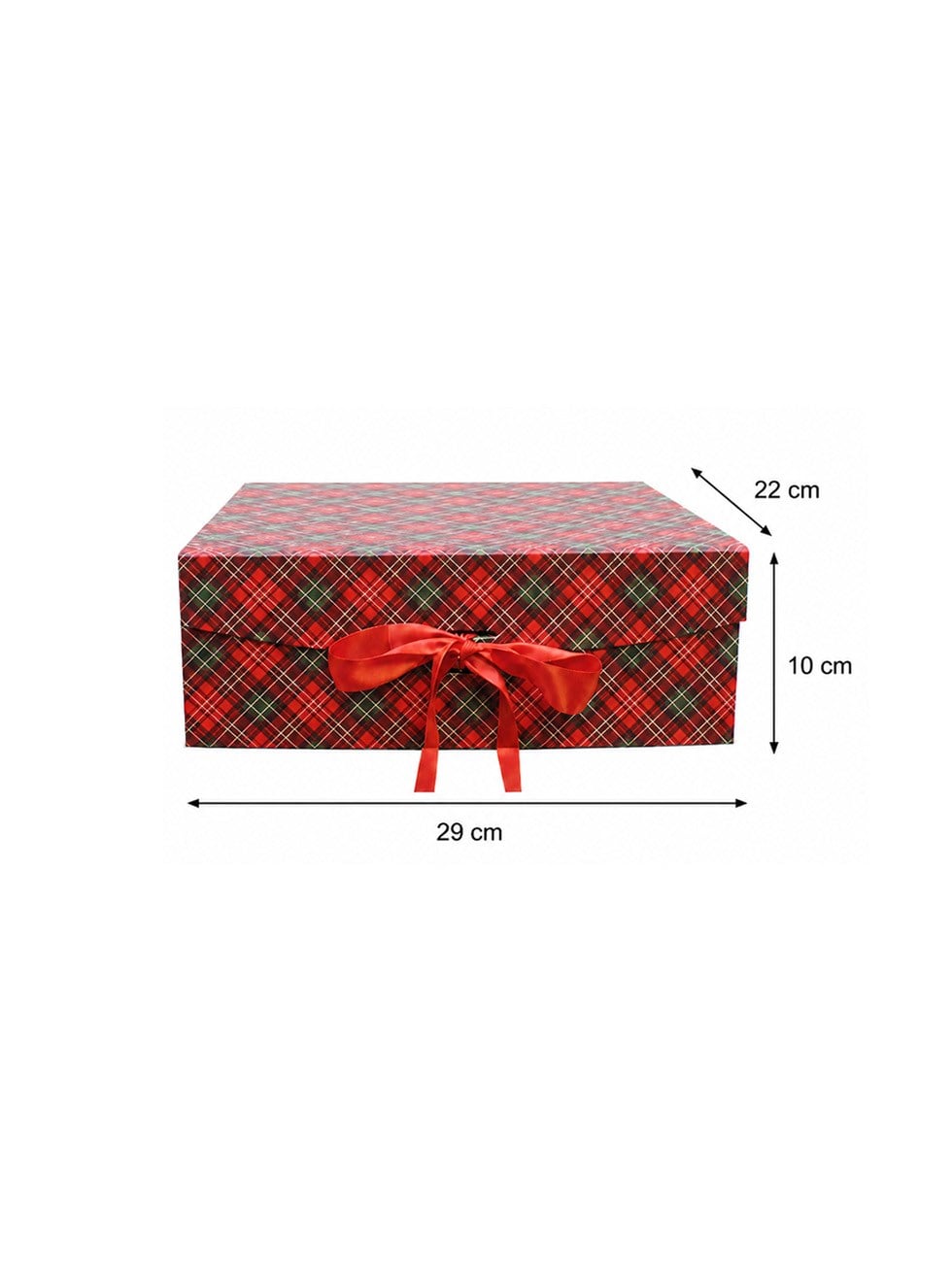 Yılbaşı Temalı Ekose Hediye Kutusu – Kırmızı Kurdeleli Dekoratif Kutu 29x22x10 cm - Hediye Kutuları | Parti Adresi