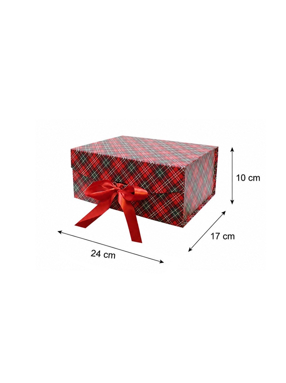 Yılbaşı Temalı Ekose Hediye Kutusu – Kırmızı Kurdeleli Dekoratif Kutu 24x17x10 cm - Hediye Kutuları | Parti Adresi