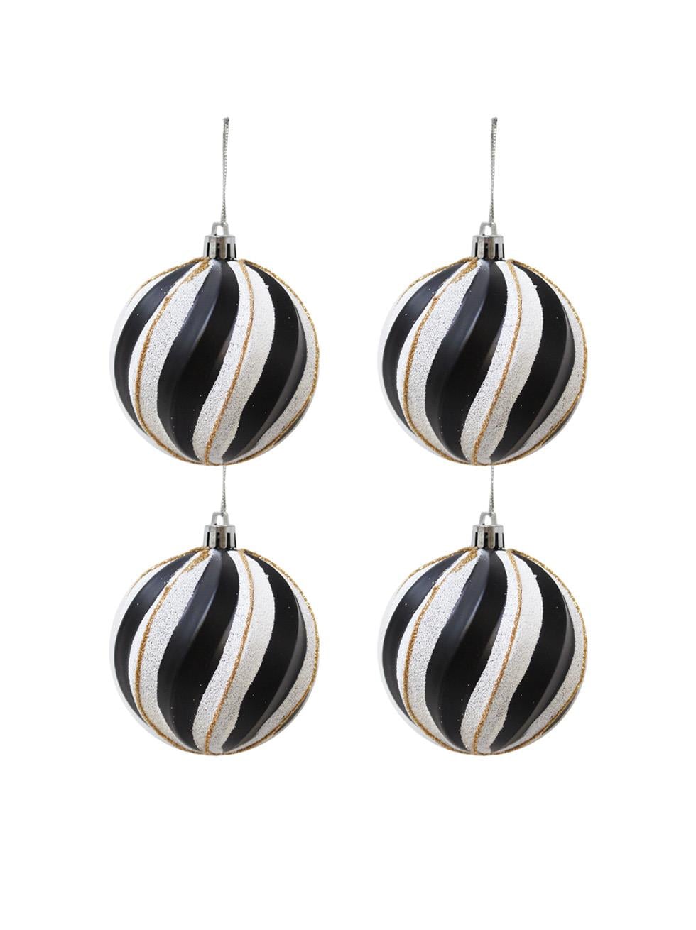 Yılbaşı Topu Spiral Desenli Dekoratif Çam Ağacı Süsü Siyah Beyaz 8 cm 4'lü Set - Yılbaşı Topları | Parti Adresi