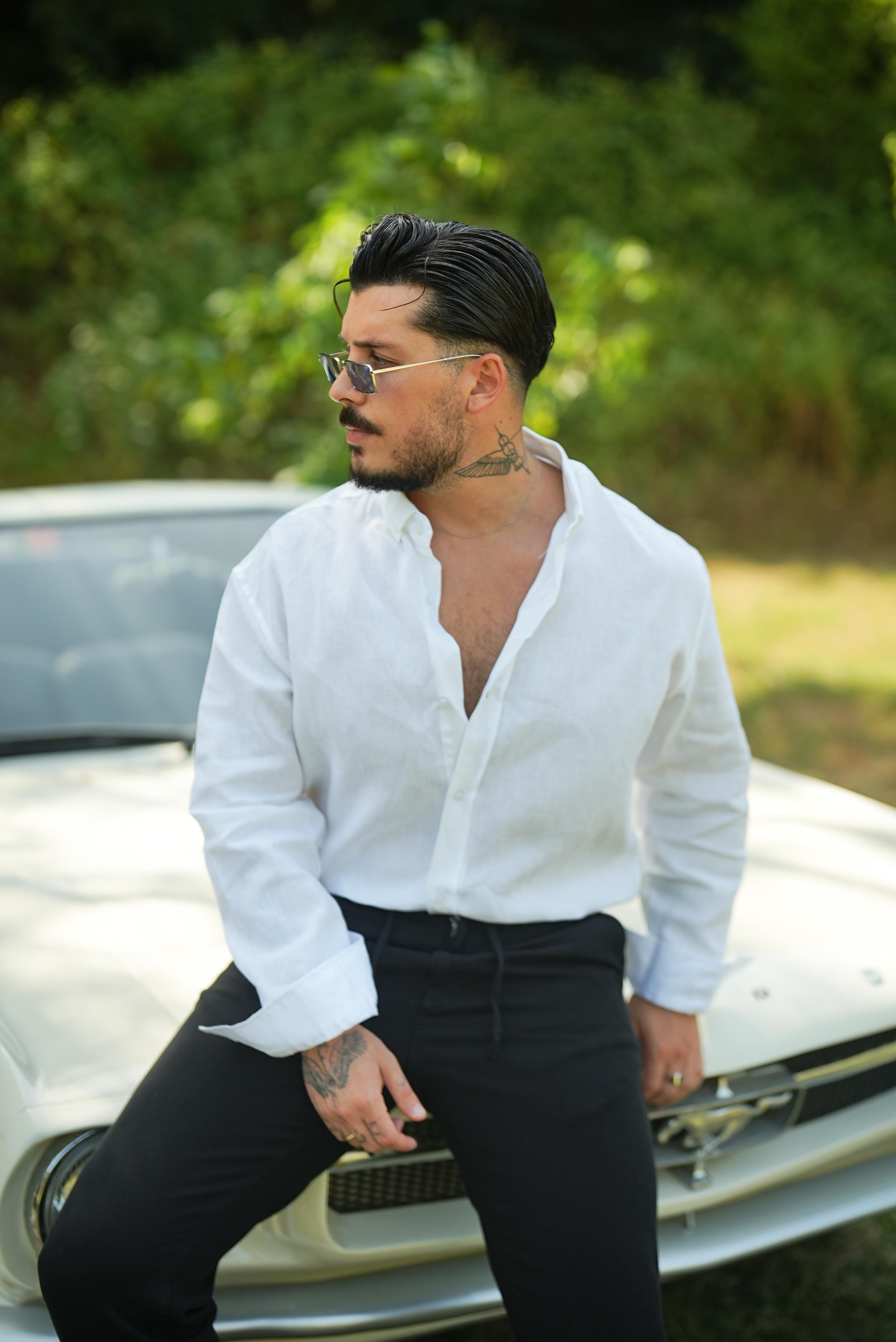 %100 Linen Oversize Gömlek Beyaz