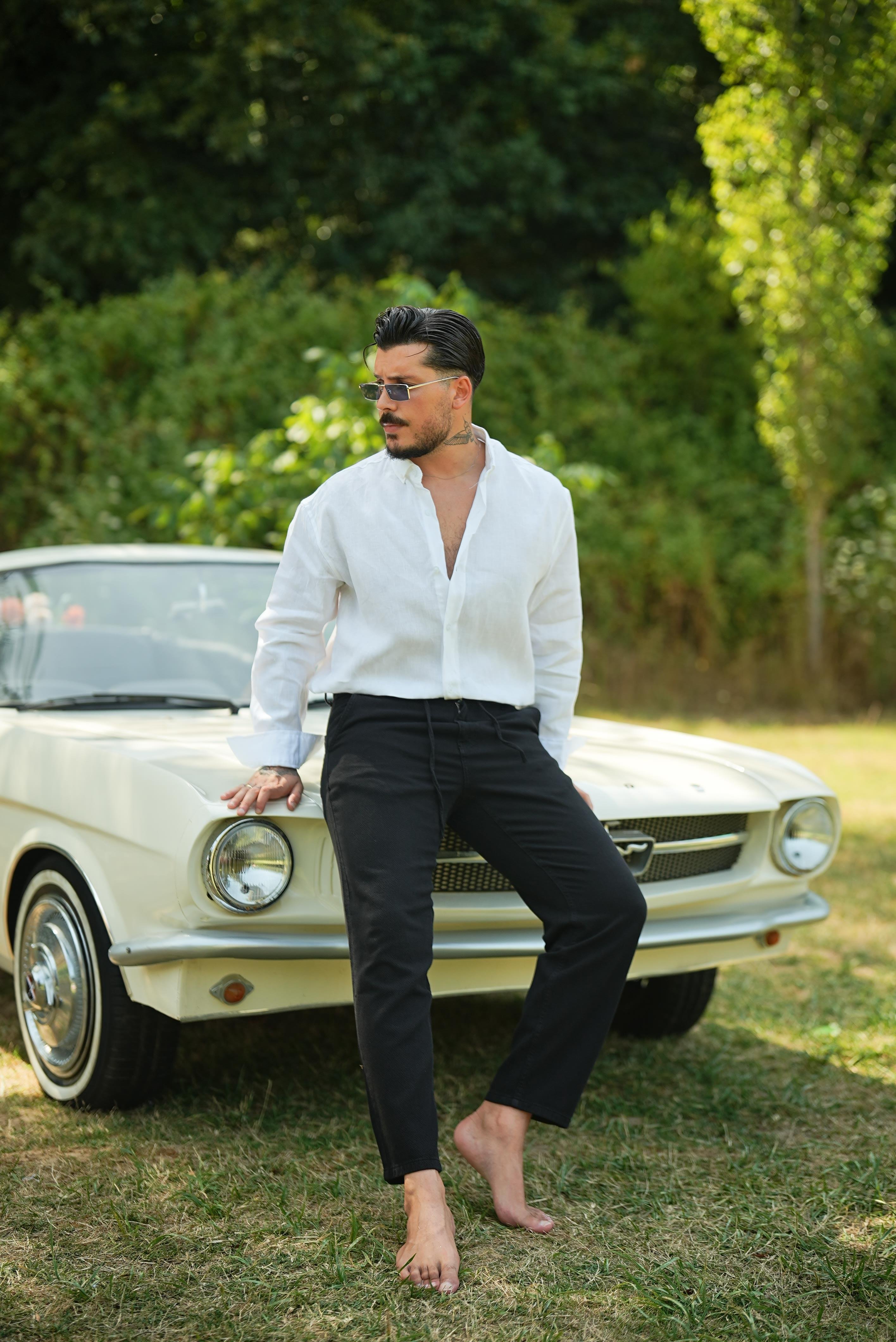 %100 Linen Oversize Gömlek Beyaz