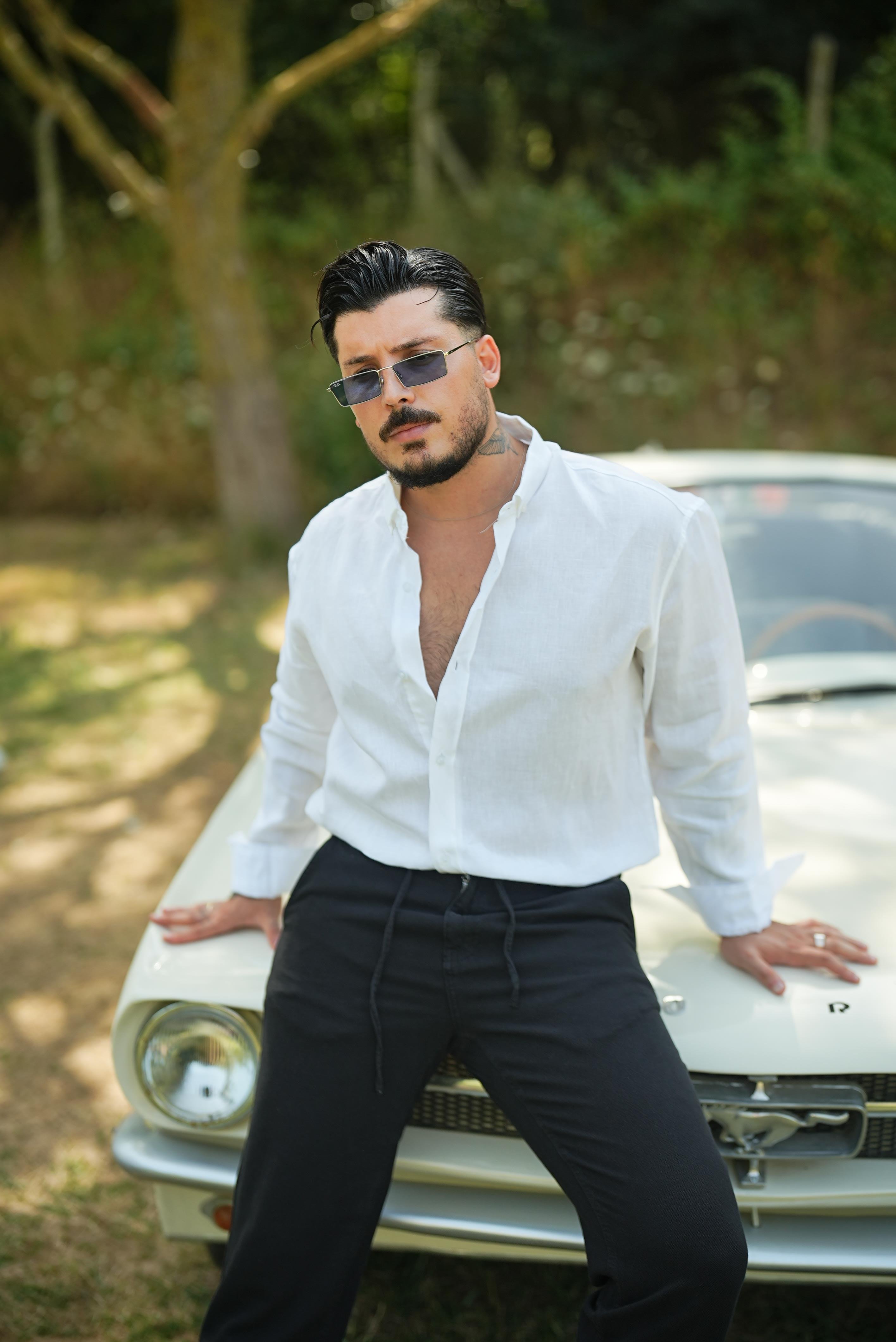 %100 Linen Oversize Gömlek Beyaz