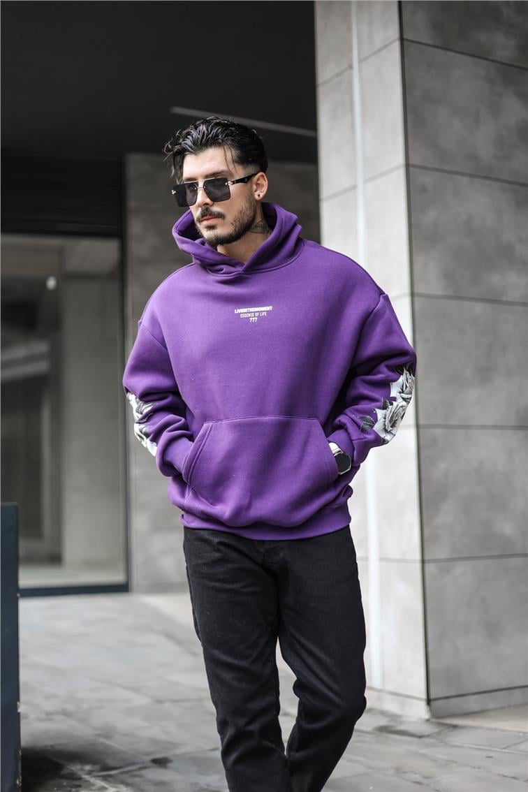 777 Baskılı Oversize Swatshirt Mor