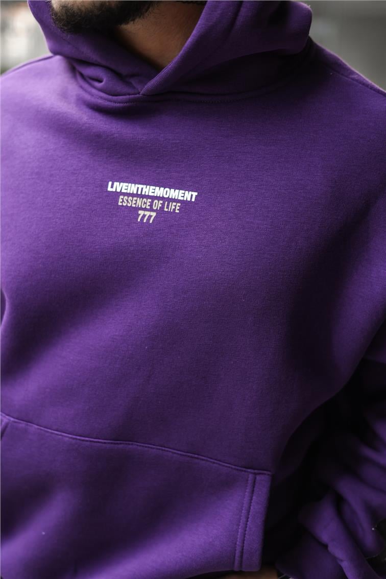 777 Baskılı Oversize Swatshirt Mor
