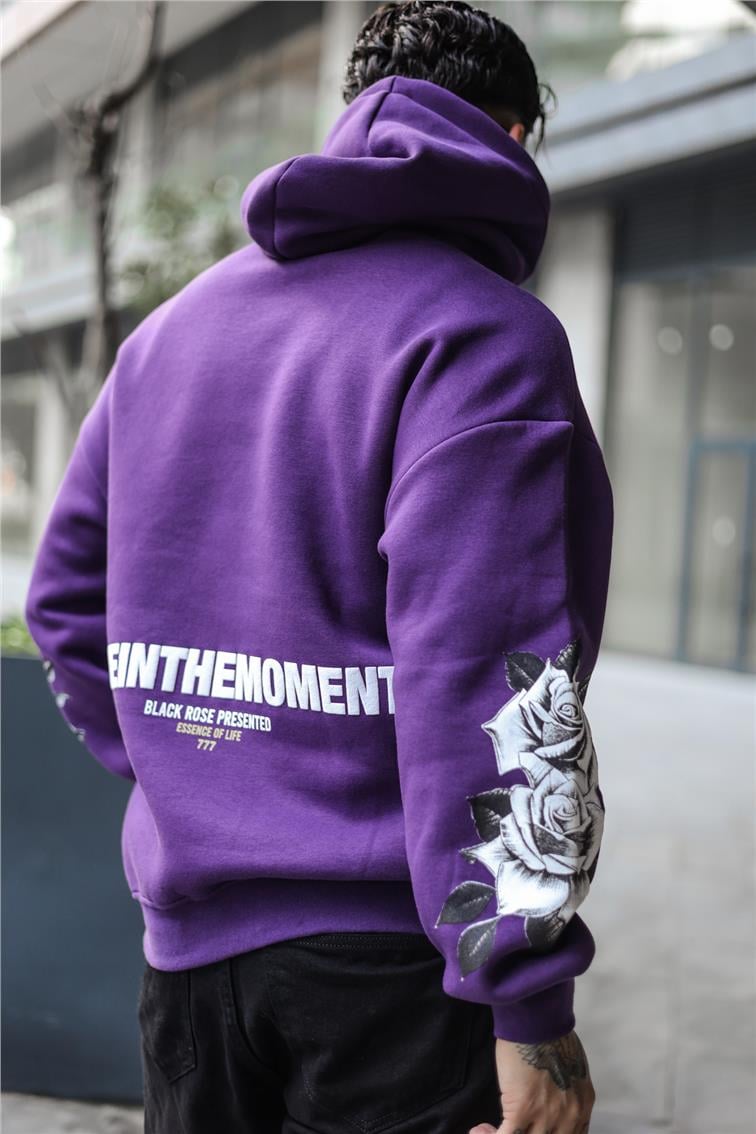 777 Baskılı Oversize Swatshirt Mor