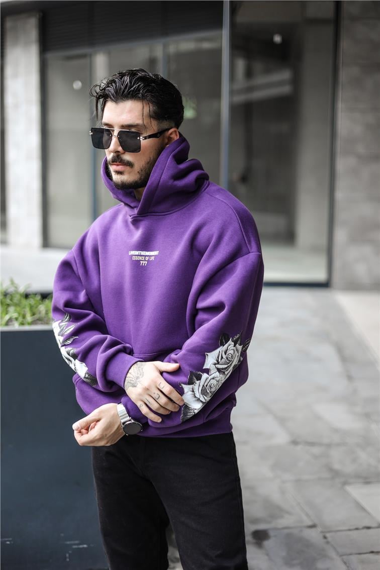 777 Baskılı Oversize Swatshirt Mor