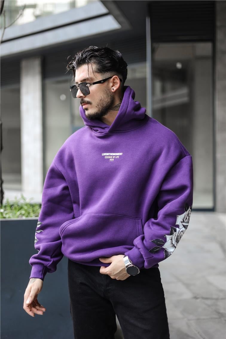 777 Baskılı Oversize Swatshirt Mor