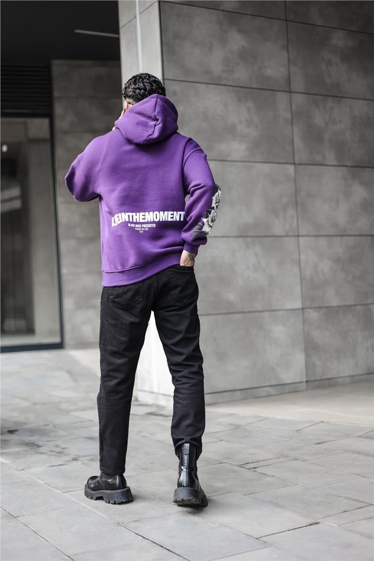 777 Baskılı Oversize Swatshirt Mor