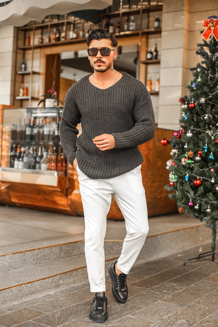 Açık Yaka Geniş Örme Oversize Kazak