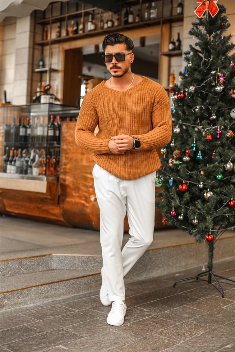 Açık Yaka Geniş Örme Oversize Kazak