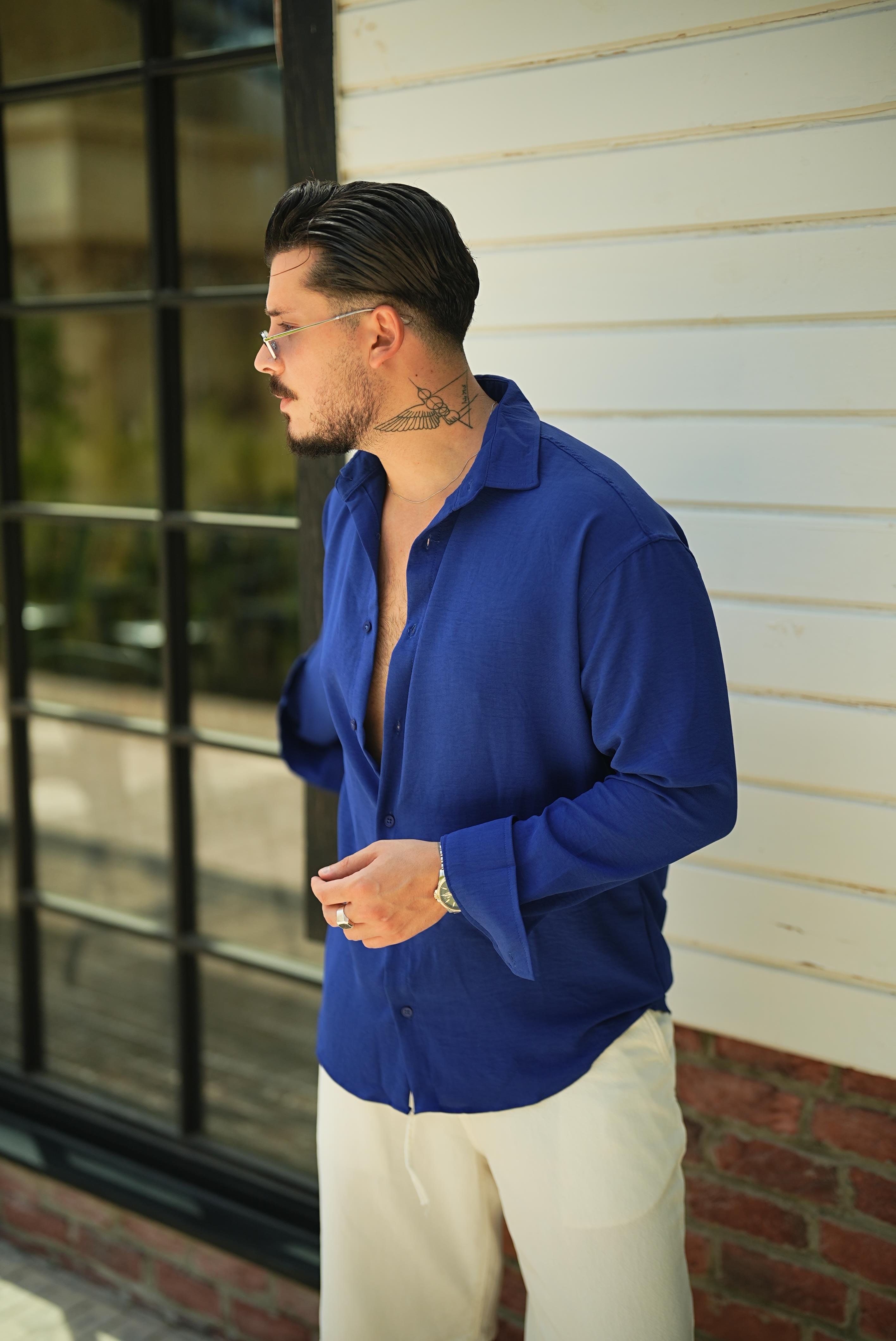 Aerobin Oversize Gömlek Koyu Mavi