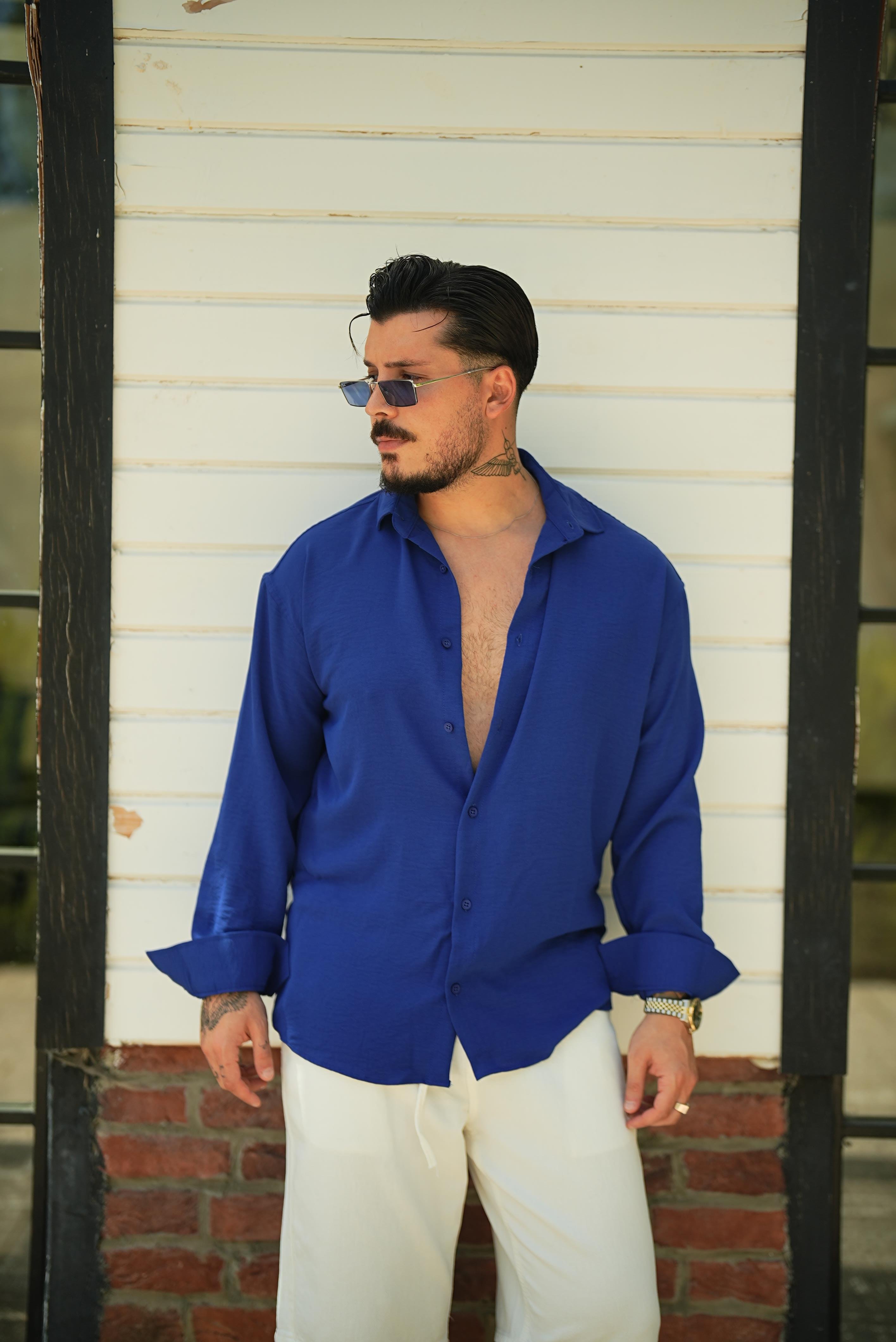 Aerobin Oversize Gömlek Koyu Mavi