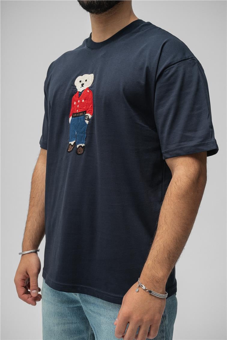 Ayı Baskılı Oversize T-Shirt Lacivert