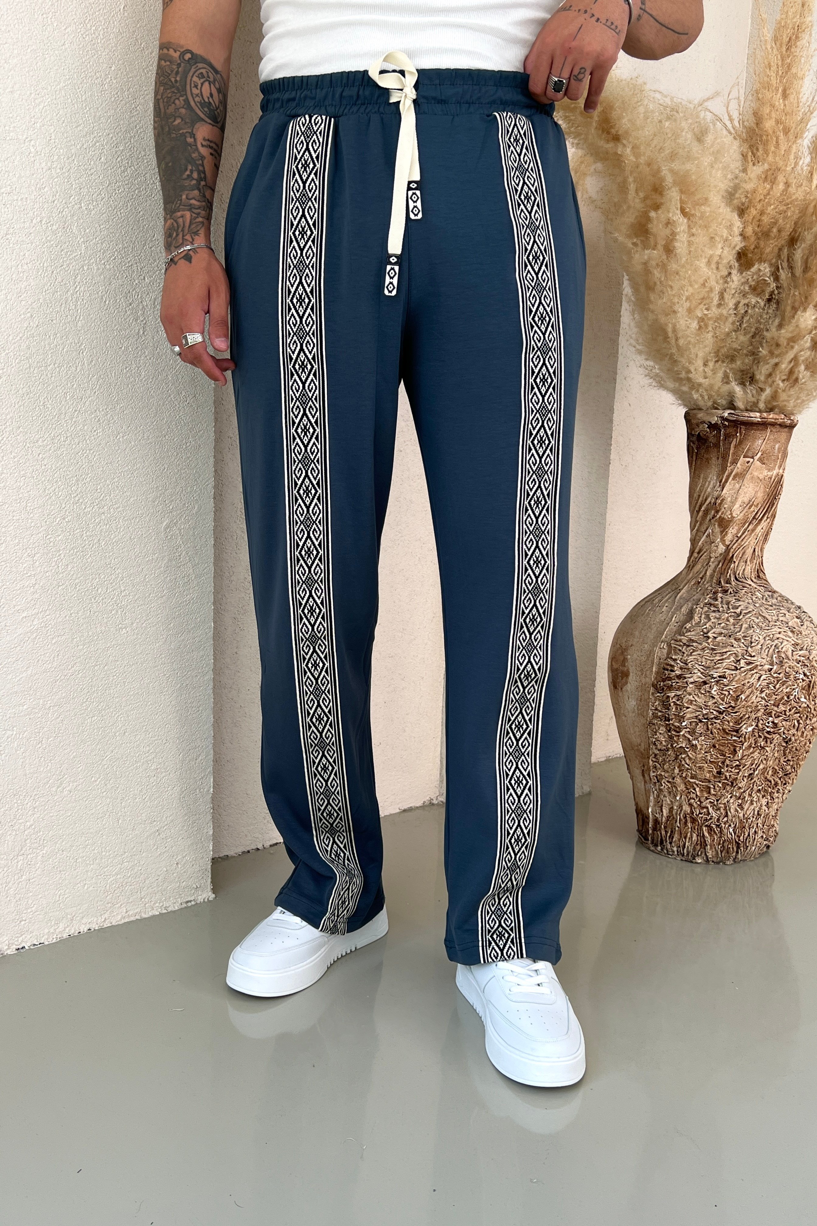 Baggy Etnik Desen Eşofman İndigo