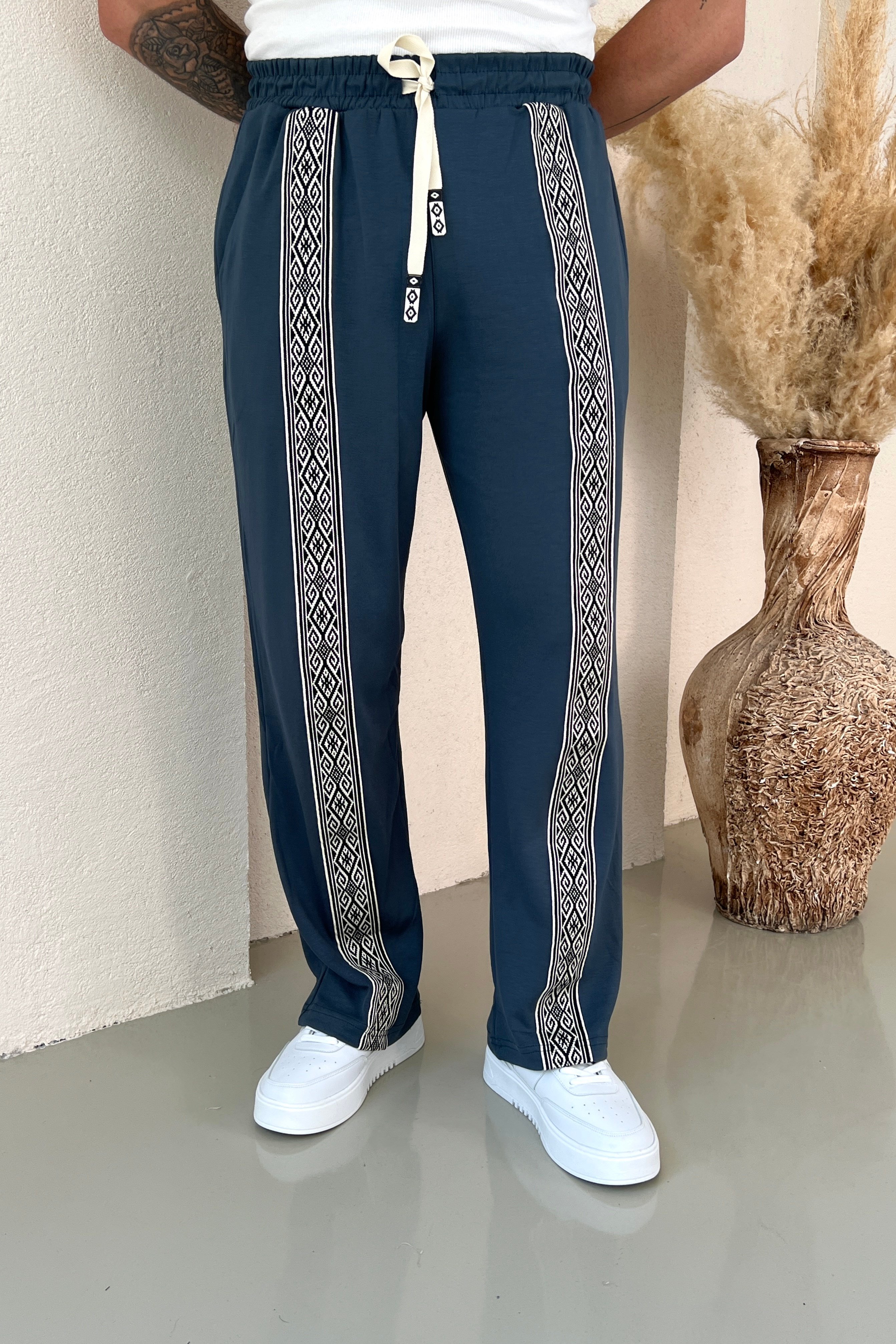 Baggy Etnik Desen Eşofman İndigo