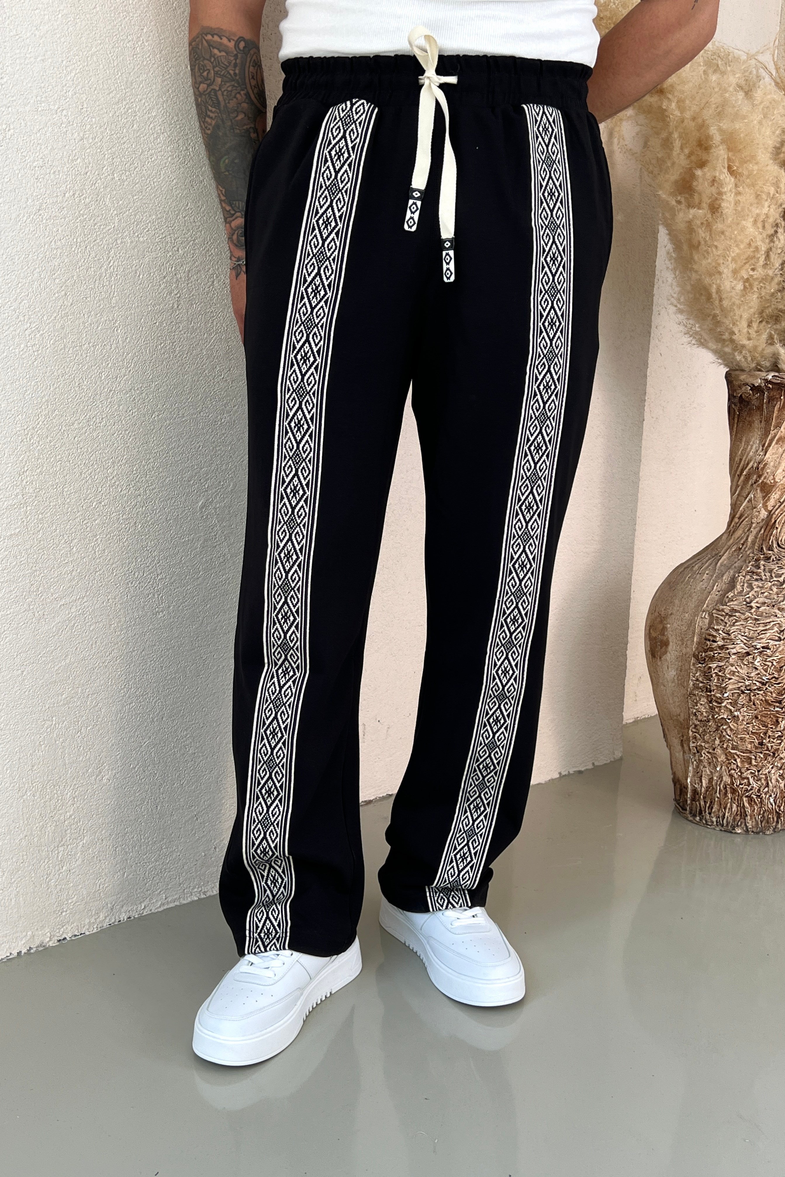 Baggy Etnik Desen Eşofman Siyah