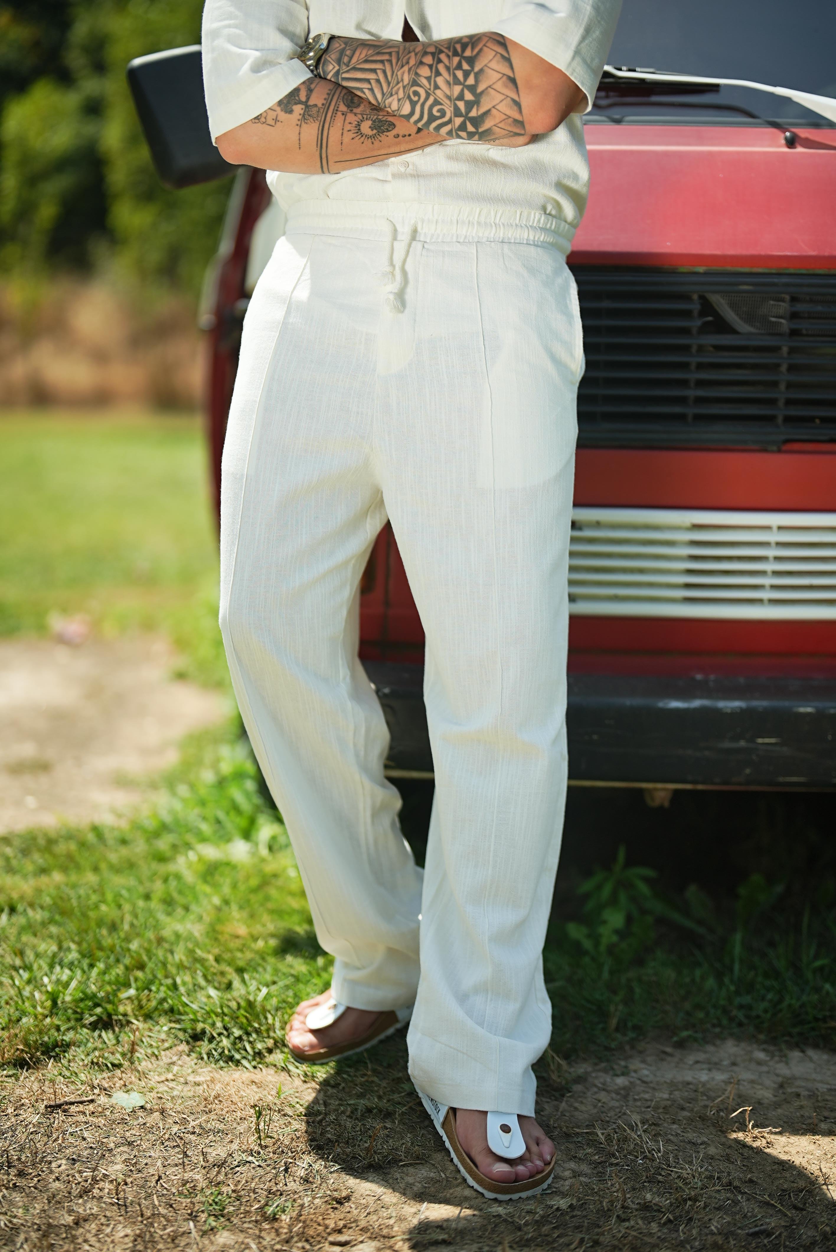 Baggy Keten Bol Pantolon Beyaz