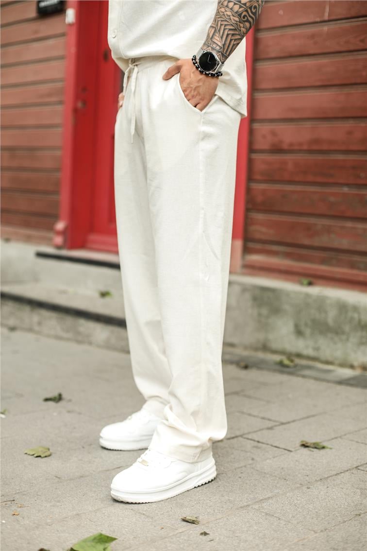 Basic Bel Bağlamalı Baggy Pantolon Ekru