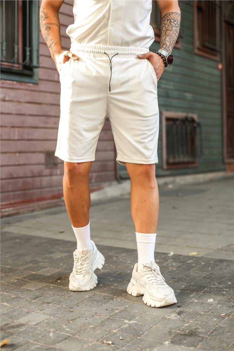 Basic Bel Bağlamalı Şort Beyaz