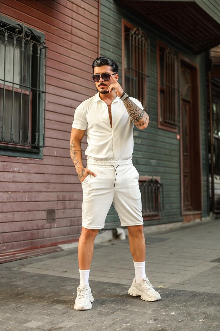 Basic Bel Bağlamalı Şort Beyaz