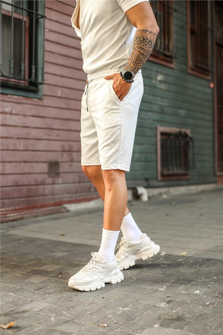 Basic Bel Bağlamalı Şort Beyaz