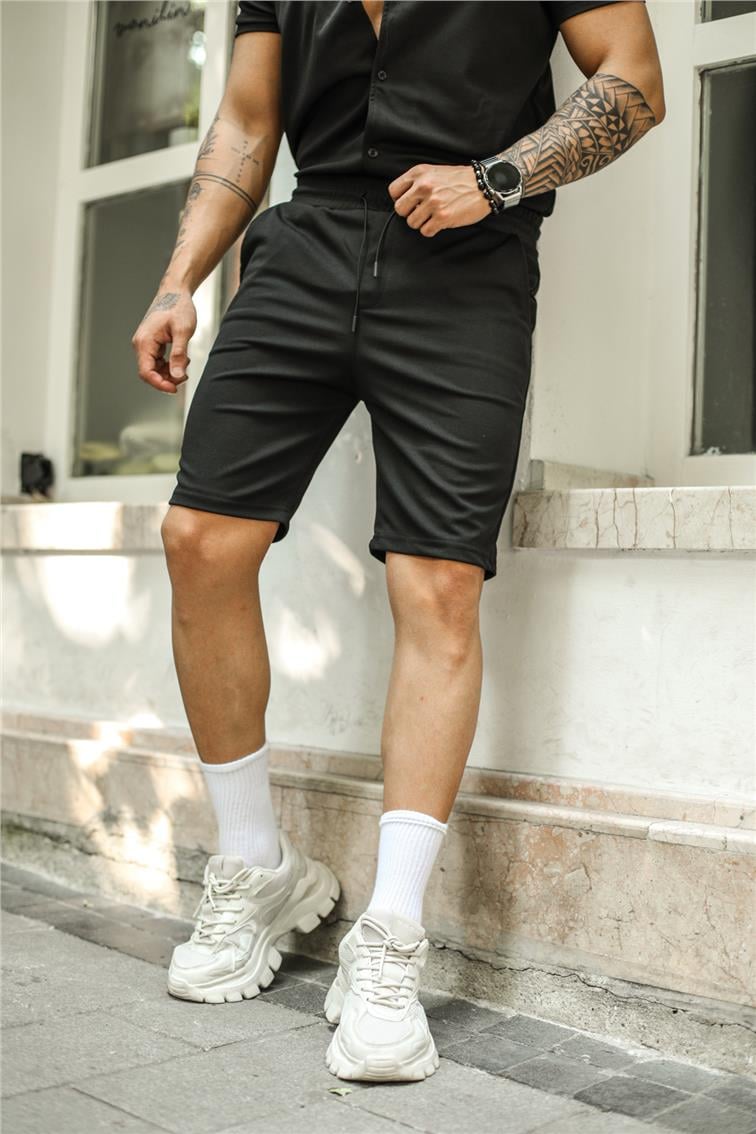 Basic Bel Bağlamalı Şort Siyah