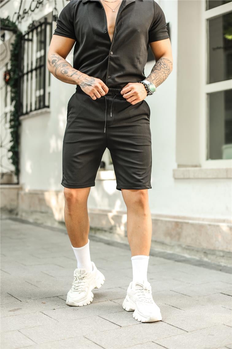 Basic Bel Bağlamalı Şort Siyah