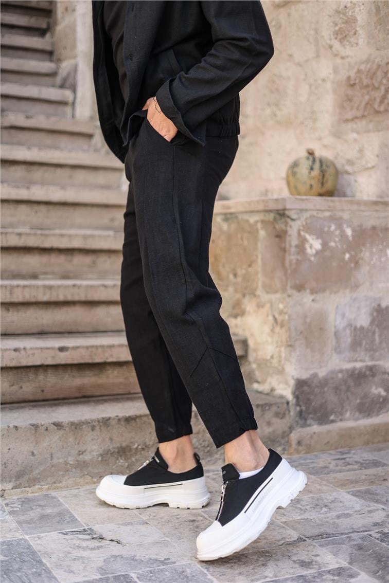 Basic Boyfriend Bel Bağlamalı Pantolon Siyah