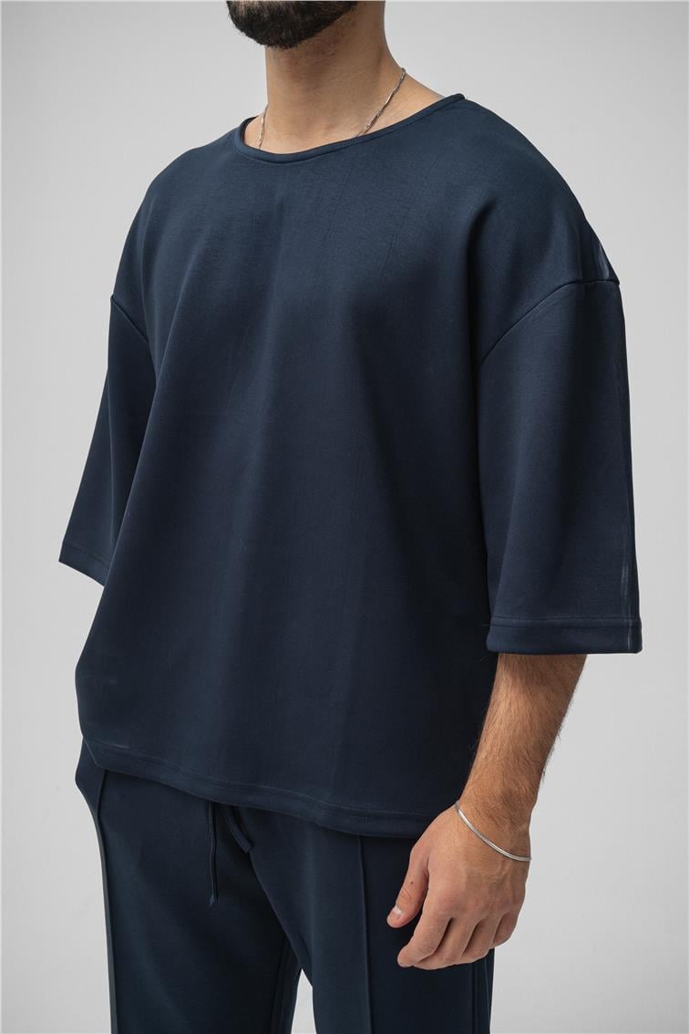 Basic Fakir Kol Oversize T-Shirt Lacivert
