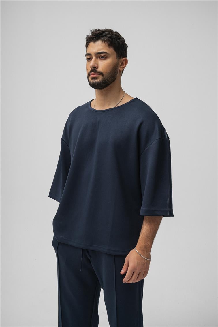 Basic Fakir Kol Oversize T-Shirt Lacivert