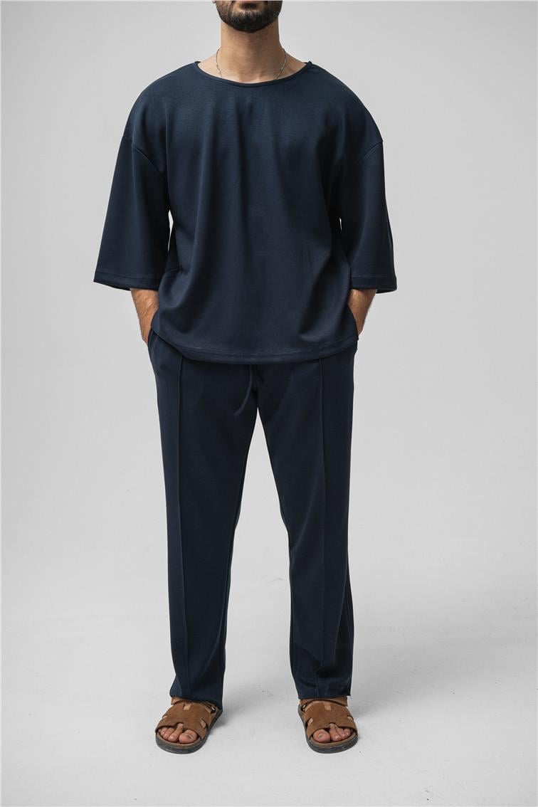 Basic Fakir Kol Oversize T-Shirt Lacivert