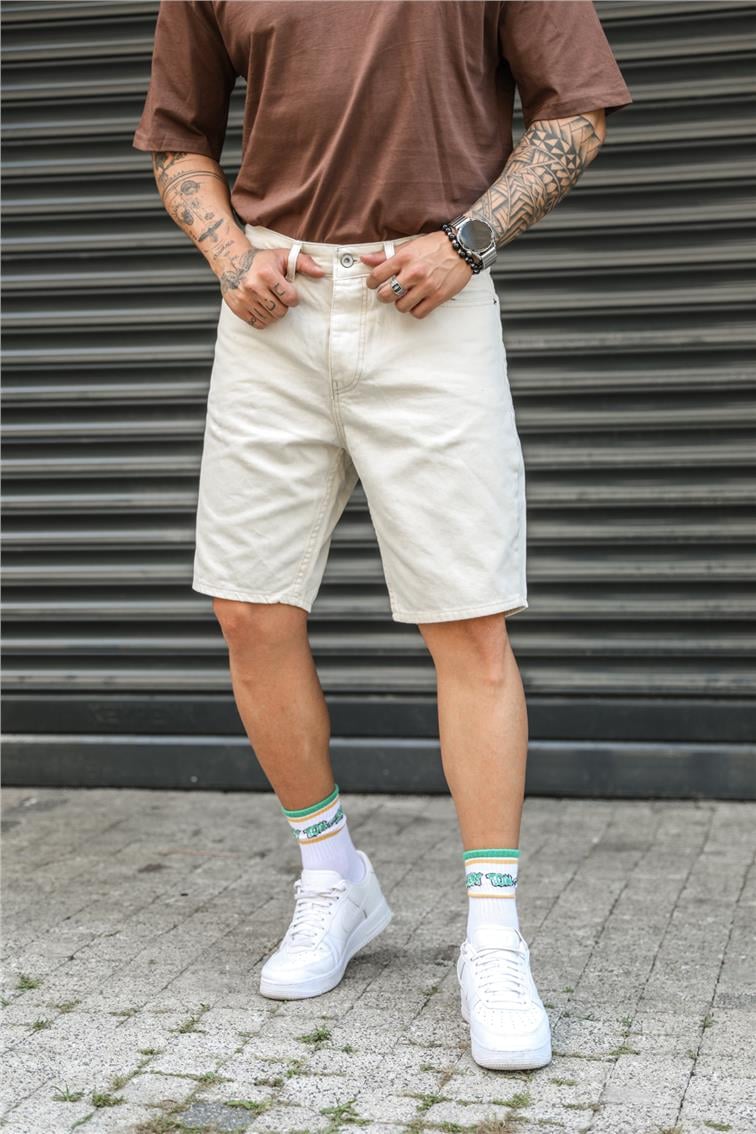 Basic Jean Şort Ekru