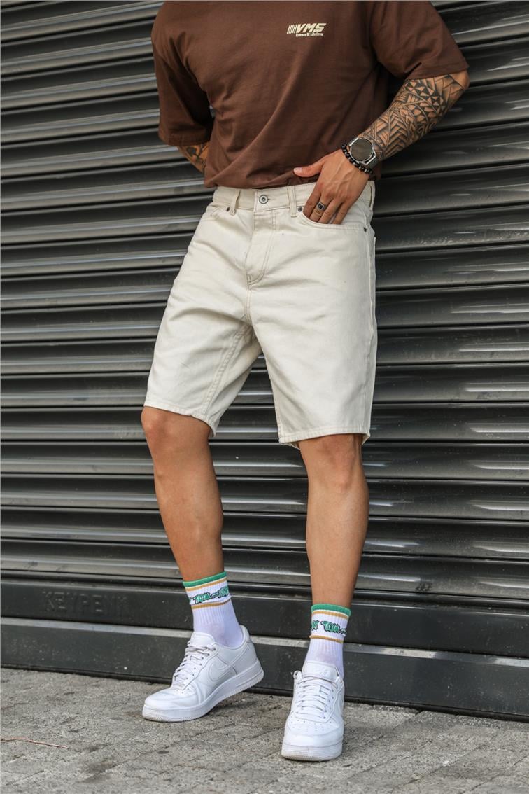 Basic Jean Şort Ekru