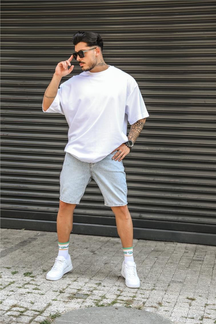 Basic Jean Şort Yıkamalı Açık Mavi