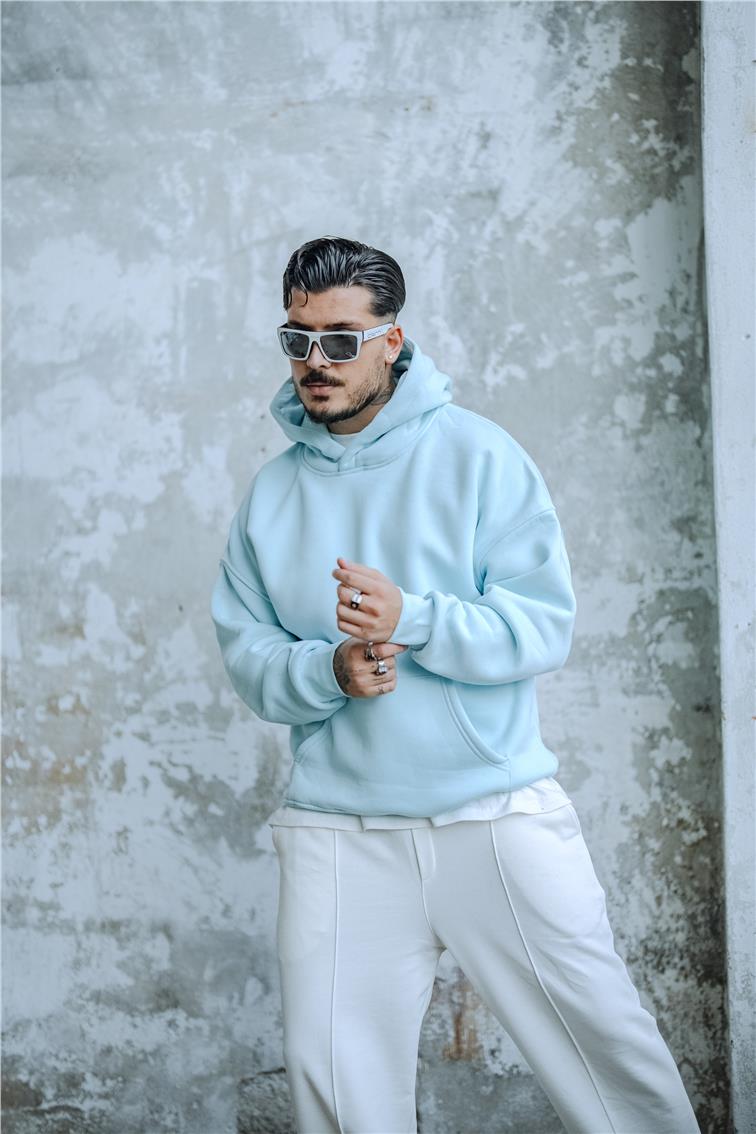 Basic Kapüşonlu Oversize Hoodie Bebe Mavisi