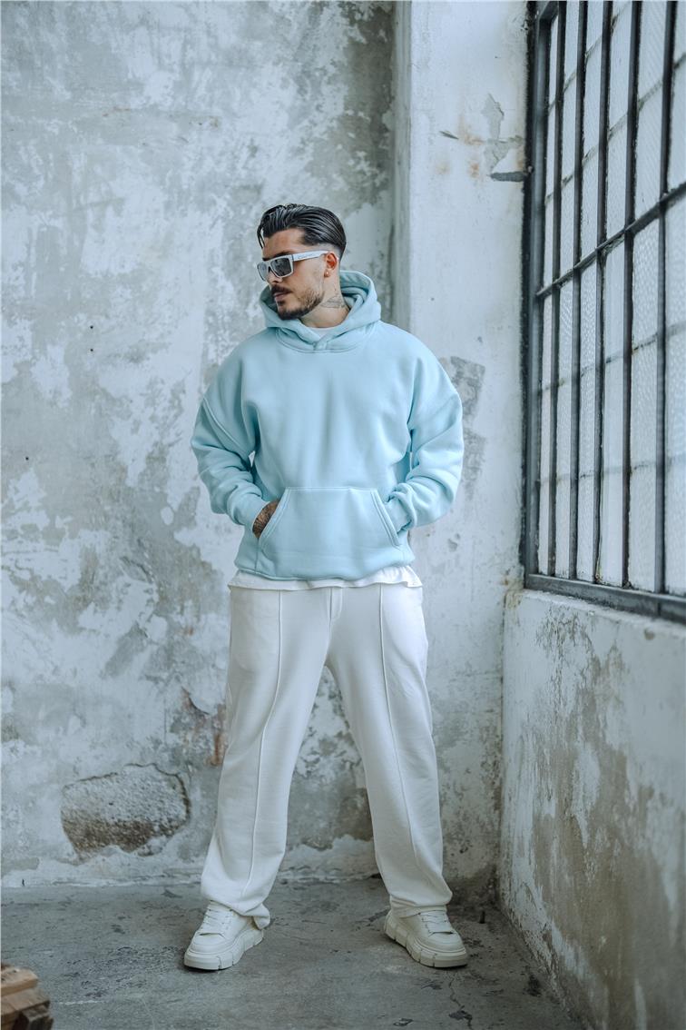 Basic Kapüşonlu Oversize Hoodie Bebe Mavisi