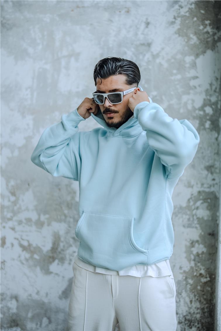 Basic Kapüşonlu Oversize Hoodie Bebe Mavisi