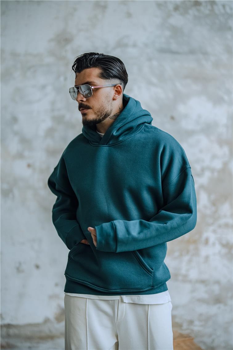 Basic Kapüşonlu Oversize Hoodie Çağla Yeşili